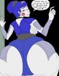 big_butt blue_hair butt camel_toe clothing dialogue ear_piercing female hair heart_symbol leotard looking_at_viewer machine not_furry piercing pink_eyes solo text underwear five_nights_at_freddy's scottgames sister_location ballora_(fnafsl) humanoid robot 2016 english_text