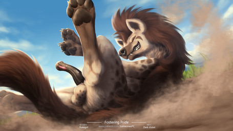 animal_genitalia black_nose black_pseudo-penis bodily_fluids brown_body brown_fur brown_pawpads cheek_tuft claws clitoris cloud day digitigrade dust eyes_closed facial_tuft fangs female feral fur genital_fluids genitals grass inner_ear_fluff lying markings on_back pawpads plant precum pseudo-penis quadruped rolling sharp_teeth sky smile solo spots spotted_body spotted_fur teeth text toe_claws tuft dark_violet nintendo pokemon someone's_pc generation_3_pokemon hyena mammal mightyena pokemon_(species) 16:9 english_text hi_res shaded story story_in_description url widescreen