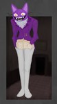 anthro boots border bottomwear chest_tuft clothing creepy creepy_smile doorway fangs floor footwear grey_border hands_in_both_pockets inside jacket long_boots looking_at_viewer male outside_border painting pants pink_nose pupils purple_body purple_clothing purple_jacket purple_topwear sharp_teeth shoes slit_pupils smile smiling_at_viewer solo standing tan_bottomwear tan_clothing tan_pants teeth tile tile_floor topwear tuft whiskers white_boots white_clothing white_footwear white_tuft yellow_eyes ceyahdev fear_&_hunger_2:_termina fear_and_hunger pocketcat_(fear_&_hunger) domestic_cat felid feline felis mammal 2024 colored flat_colors hi_res
