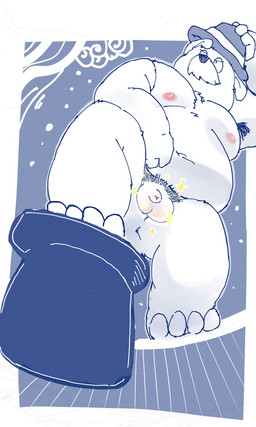anthro armpit_hair belly big_belly body_hair clothing facial_hair genitals hat headgear headwear kemono larger_but_small male mature_male micropenis moobs mustache navel nipples overweight overweight_male penis small_penis solo standing dain_4201 canid canine canis domestic_dog mammal 2026 3:5 hi_res