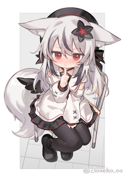 accessory blush bodily_fluids chair clothing dress female flower flower_in_hair footwear furniture grey_hair hair hair_accessory legwear looking_at_viewer pantyhose plant red_eyes shoes sitting solo sweat tail young young_female young_humanoid cloneko_(zelmeledf2) animal_humanoid canid canid_humanoid canine canine_humanoid fox_humanoid humanoid mammal mammal_humanoid 2026 hi_res