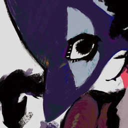 fangs fur mask purple_mask smile teeth tongue tongue_out void_eyes white_body white_fur halfbaked-hope nintendo pokemon generation_9_pokemon meowscarada pokemon_(species) 1:1 2026 unfinished