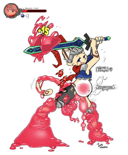 3_toes 4_fingers abdominal_bulge anal anal_penetration anthro armor balls belly belly_expansion belt blue_eyes bodily_fluids chainmail claws clothed clothing cum damage_numbers duo expansion fangs feet fingers fur gameplay_mechanics genital_fluids genitals gui half-closed_eyes half-erect headgear health_bar helmet holding_melee_weapon holding_object holding_sword holding_weapon impregnation inner_ear_fluff knee_pads knight looking_pleasured male male_impregnation markings melee_weapon narrowed_eyes navel orgasm outie_navel partially_clothed penetration penis pregnant pregnant_male restrained role-playing_game sex shoulder_pads slime standing sword teeth text toe_claws toes tongue torn_clothing translucent translucent_body tuft warrior weapon mewdles domestic_cat felid feline felis goo_creature mammal 2019 english_text hi_res
