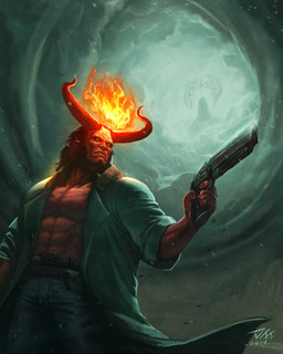 2_horns 5_fingers abs beard bent_arm black_beard black_facial_hair black_hair clothed clothed_humanoid clothed_male clothing cloud colored_nails elemental_manipulation facial_hair fingernails fingers fire fire_manipulation fully_clothed fully_clothed_humanoid fully_clothed_male green_trenchcoat gun hair holding_gun holding_object holding_ranged_weapon holding_shotgun holding_weapon horn light lips long_horn low-angle_view male male_humanoid medium_hair mouth_closed muscular muscular_humanoid muscular_male nails no_pupils not_furry outside pecs raining ranged_weapon red_body red_eyes red_fingernails red_horn red_lips red_nails red_skin shotgun solo weapon michele_marchionne hellboy_(series) hellboy_(character) cambion demon demon_humanoid horned_humanoid humanoid 2019 absurd_res adobe_photoshop_(artwork) colored dated digital_drawing_(artwork) digital_media_(artwork) english_description hi_res lighting portrait shaded signature three-quarter_portrait