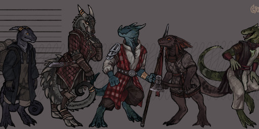 anthro axe clothed clothed_anthro clothing fully_clothed fully_clothed_anthro group melee_weapon polearm spear weapon greennie kobold scalie 2024 absurd_res digital_media_(artwork) hi_res signature