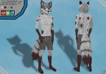 anthro athletic biped black_nose blue_background brown_eyes claws clothing dipstick_ears dipstick_tail ear_markings eyebrows facial_markings feet fur gloves_(marking) hair head_markings information_section leg_markings male markings multicolored_body multicolored_ears multicolored_fur multicolored_tail simple_background smile socks_(marking) solo standing swimwear tail tail_markings text toe_claws toes white_body white_fur white_hair michalinovic jarek_(michalinovic) arctic_fox canid canine canis fox mammal true_fox digital_media_(artwork) gimp_(artwork) hi_res model_sheet