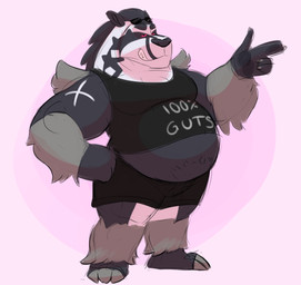 3_toes 4_fingers anthro axel_(snives) black_body black_bottomwear black_clothing black_fur black_shirt black_shorts black_tank_top black_topwear bottomwear clothing eyewear feet fingers fur grey_body grey_fur male red_sclera shirt shorts smile smiling_at_viewer smirk smug solo standing sunglasses tank_top text toes topwear white_body white_fur lizard_soup nintendo pokemon generation_8_pokemon obstagoon pokemon_(species) absurd_res english_text hi_res