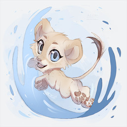 anthro blue_eyes brown_pawpads chibi eyelashes fangs female fur grey_eyes heterochromia looking_at_viewer looking_back markings open_mouth pawpads rear_view solo tail tail_tuft tan_body tan_fur tan_markings teeth tuft water azzai felid lion mammal pantherine 1:1 2024 colored colored_sketch digital_drawing_(artwork) digital_media_(artwork) shaded sketch