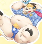 anthro balls_outline belly big_belly blue_eyes blush bulge clothing cowboy_hat detailed_bulge genital_outline hat headgear headwear horn kemono male navel one_eye_closed overweight overweight_anthro overweight_male shirt solo topwear wink young bake_gosut lifewonders tokyo_afterschool_summoners babe_bunyan_(tas) bovid bovine cattle mammal 2021 hi_res