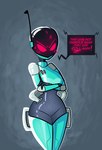 angry blue_body blush cross-popping_vein crossed_arms embarrassed female machine mouthless not_furry red_eyes screen screen_face solo text wide_hips hacsaw android humanoid robot 2024 english_text hi_res