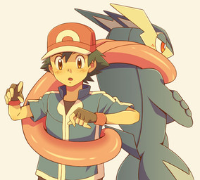 3_fingers 5_fingers ambiguous_anthro ambiguous_gender anthro arms_bent black_clothing black_eyebrows black_gloves black_hair black_handwear black_shirt black_topwear blue_body blue_clothing blue_jacket blue_skin blue_tail blue_topwear blush blush_lines brown_eyes butt clothed clothed_human clothed_male clothing crossed_arms duo eyebrows fingers furrowed_eyebrows gloves hair handwear hat headgear headwear jacket larger_ambiguous larger_anthro light lightning_bolt_marking long_tongue male multicolored_body multicolored_skin open_mouth pink_tongue pupils red_clothing red_eyes red_hat red_headwear red_tongue shirt short_hair simple_background size_difference smaller_human smaller_male surprised tail tongue tongue_hug topwear white_background white_pupils yellow_body yellow_skin young young_human young_male cyaneko04 nintendo pokemon ash's_greninja ash_ketchum generation_6_pokemon greninja human mammal pokemon_(species) 2016 colored digital_drawing_(artwork) digital_media_(artwork) japanese_description lighting shaded