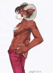 amber_eyes anthro biped bottomwear chest_tuft clothed clothing fur horn looking_at_viewer male pants solo standing topless tuft koshkio aries_(koshkio) bovid caprine mammal hi_res