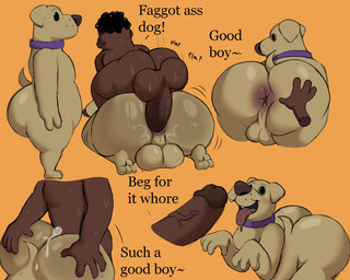 anal anal_penetration anthro anus backsack balls bent_over big_balls big_butt big_penis black_eyes black_hair blush bodily_fluids brown_body brown_ears brown_fur brown_nose brown_skin brown_tail butt collar cum cum_in_ass cum_inside drooling duo ejaculation erection exclamation_point from_behind_position fur genital_fluids genitals glans good_boy hair hand_on_butt happy homophobic_slur huge_balls huge_penis jockey_position looking_pleasured male male/male male_penetrated male_penetrating male_penetrating_male onomatopoeia orgasm paw_pose penetration penile penile_penetration penis penis_in_ass pose prone_bone_position purple_collar rear_view saliva sex short_tail side_view smile sound_effects standing tail teeth text thick_thighs three-quarter_view tongue tongue_out vein veiny_penis colossalstars canid canine canis domestic_dog human mammal 2025 5:4 digital_media_(artwork) english_text hi_res