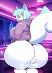 absurd_res animal_humanoid anthro anus bedroom big_breasts big_butt blue_body blue_hair breasts butt clothing depth_of_field female furry_funnychan futuristic_city generation_4_pokemon genitals hair hi_res huge_butt humanoid looking_back mammal mammal_humanoid nintendo pachirisu plump_labia pokemon pokemon_(species) presenting presenting_hindquarters pussy rodent rodent_humanoid sciurid sciurid_humanoid smile solo sweater thick_thighs topwear tree_squirrel_humanoid white_body yellow_cheeks yellow_eyes