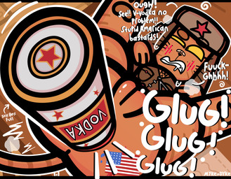 alcohol alcohol_enema american_flag anal band-aid bandage beverage blush bottle bottle_in_ass brown_clothing brown_jacket brown_topwear clenched_teeth clothing container female feral fur genitals jacket orange_body orange_fur pawpads red_star solo tattoo teeth text topwear united_states_of_america vodka vulva winter_hat yellow_eyes zipper conditional_dnp mykendyke russian_cat_(mykendyke) domestic_cat felid feline felis mammal absurd_res hi_res