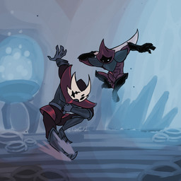 anthro armor boots bottomwear bulge clothing duo erection footwear gloves grey_body handwear hood male male/male muscular pants red_body scar shoes detrefle13 hollow_knight_(franchise) team_cherry crust_king_khann last_karaka_(detrefle13) arthropod humanoid 1:1 hi_res