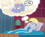 bed derpy_hooves_(mlp) dream equine female food friendship_is_magic horn horse mammal muffin my_little_pony pegasus pony princess_luna_(mlp) sleeping smile winged_unicorn wings
Rating: Safe
Score: 17
User: darknessRising
Date: March 02, 2014