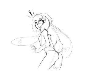 anthro breasts clothing female hat headgear headwear small_breasts solo standing hush_button derby_(mrbuttonboi) lagomorph leporid mammal rabbit 6:5 monochrome