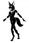 anthro body_ornaments breasts ear_piercing egyptian female genitals nipple_piercing nipples nude piercing pussy solo tail henryweasel anubian_jackal canid canine canis jackal mammal black_and_white monochrome