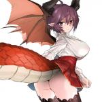 big_breasts bottomwear breasts butt clothed clothing female horn legwear looking_back membrane_(anatomy) membranous_wings purple_eyes red_body red_scales scales simple_background skirt tail tail_under_skirt thigh_highs white_background wings hiropon mythology shingeki_no_bahamut grea_(shingeki_no_bahamut) animal_humanoid dragon dragon_humanoid humanoid mythological_creature mythological_scalie scalie 1:1 absurd_res hi_res