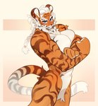 anthro big_breasts blue_eyes braided_hair breasts clothed clothing female hair muscular muscular_female nude pubes solo striped_body stripes topwear kyuuoku felid mammal pantherine tiger hi_res