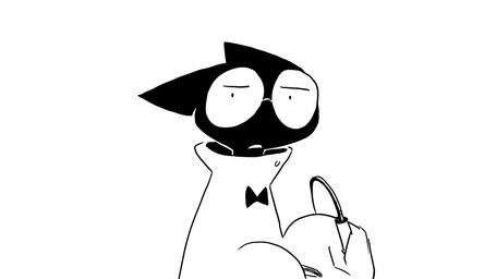 ambiguous_gender anthro blank_expression blank_stare bow_tie clothing coat holding_object lab_coat oversized_sleeves solo topwear dragonweirdo gytras_(dragonweirdo) domestic_cat felid feline felis mammal 16:9 comic hi_res monochrome widescreen