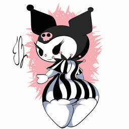 anthro big_butt butt chibi clothing female fur genitals simple_background solo vulva white_body wide_hips eddiebrije onegai_my_melody sanrio kuromi demon lagomorph leporid mammal rabbit 1:1 absurd_res hi_res