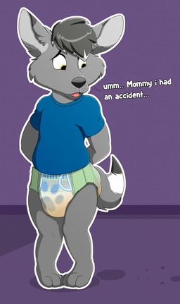 anthro bodily_fluids diaper feces front_view genital_fluids leaking_diaper male pull-ups_(diaper) soiled soiled_diaper solo unclean_diaper urine used_diaper wet_diaper young baltnwolf canid canine fennec_fox fox mammal true_fox hi_res