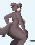 anthro big_breasts breasts brown_body brown_fur female fur grey_eyes nipples simple_background solo tail thick_thighs elelite beastars juno_(beastars) canid canine canis mammal wolf absurd_res hi_res