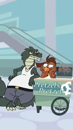 anthro food food_stall male mall pretzel's_pretzels pretzel_(food) running piemations carvello_(piemations) pretzel_(piemations) alligator alligatorid avian bird crocodilian reptile scalie 9:16 animated hi_res short_playtime sound webm