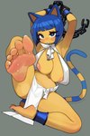 5_toes anthro areola blue_eyes blue_hair bodily_fluids bound breasts chain feet female foot_focus hair humanoid_feet plantigrade presenting raised_arm simple_background soles solo spread_legs spreading sweat sweaty_feet toes lumpypaca animal_crossing nintendo ankha_(animal_crossing) domestic_cat felid feline felis mammal 2024 2:3 digital_media_(artwork) hi_res