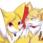 1:1 2018 ambiguous_gender anthro braixen brooch canid canine chris_(thebraixenchris) digital_media_(artwork) duo eyelashes fan_character fangs female fortuna_(unknownlifeform) fur generation_6_pokemon glistening glistening_eyes heart_nose heart_symbol hi_res inner_ear_fluff looking_at_viewer mammal motion_blur neck_bow nintendo open_mouth orange_body orange_fur orange_nose pokemon pokemon_(species) red_body red_eyes red_fur selfie signature simple_background smile standing stick teeth tuft unknownlifeform white_background white_body white_fur yellow_body yellow_fur