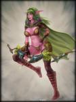 armor breasts cape clothed clothing female green_hair hair holding_object holding_weapon humanoid_pointy_ears looking_at_viewer not_furry pink_body pink_skin pointy_ears ranged_weapon simple_background smile solo tattoo thick_thighs underwear weapon vempire blizzard_entertainment warcraft nilaia elf humanoid night_elf 2017 absurd_res digital_media_(artwork) hi_res