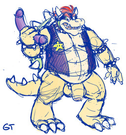 accessory anthro balls belly big_balls big_belly big_penis bracelet clothing cock_ring collar dildo genitals jewelry leather male overweight overweight_male penis penis_accessory penis_jewelry sex_toy simple_background solo spiked_bracelet spiked_collar spikes standing topwear vest white_background gtskunkrat mario_bros mythology nintendo bowser dragon hybrid koopa mythological_creature mythological_scalie reptile scalie turtle sketch