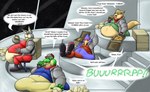 anthro belly big_cheeks burger burping chubby_cheeks eating food group male obese overweight pizza text weight_gain wolfgerlion64 nintendo star_fox falco_lombardi fox_mccloud peppy_hare slippy_toad amphibian avian bird canid canine falcon falconid fox frog lagomorph leporid mammal rabbit absurd_res english_text hi_res