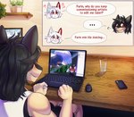 anthro bashful big_breasts big_butt black_body black_bottomwear black_clothing black_ears black_fur black_hair black_shirt black_shorts black_topwear blush bottomwear breasts butt chat_box chibi cleavage clothed clothing computer computer_mouse confusion denim denim_bottomwear denim_clothing digit_ring duo electronics ellipsis eyewear female fist fluffy fluffy_tail framed_picture fur furniture glass glasses hair huge_breasts huge_butt huge_hips hyper hyper_breasts hyper_butt hyper_hips inner_ear_fluff jeans jewelry laptop livestream long_tail looking_at_computer looking_at_object looking_away macro male nude pants phone plant plant_pot potted_plant question_mark red_body red_eyes red_eyewear red_fur red_glasses ring shelf shirt shorts shower sitting smile table tail talking_to_another tan_body tan_fur tank_top text topwear tuft wedding_ring white_body white_clothing white_fur white_hair white_shirt white_tank_top white_topwear wide_hips arinadler nintendo pokemon farin_svansson_(pelleelle) kajsa sophia_nedoma_(pelleelle) crobat generation_2_pokemon generation_3_pokemon pokemon_(species) typhlosion zangoose english_text hi_res swedish_text