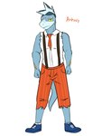 anthro anthrofied bottomwear clothed clothing fist footwear fully_clothed male necktie pants pokemorph shoes simple_background socks solo suspenders text torn_clothing torn_sleeves white_background fuze nintendo pokemon arturo_(fuze) arctibax generation_9_pokemon pokemon_(species) 3:4 hi_res