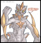 anthro black_border blush border breasts clothed clothing colored_pencil female markings nude simple_background solo tail text white_background cougar_leon ivanks autumn_williams humanoid hyena mammal were werehyena 2021 traditional_media_(artwork)