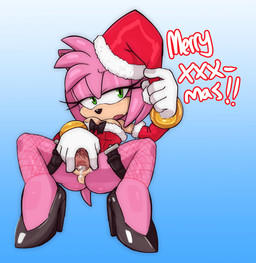 anthro anus armwear black_clothing black_footwear black_nose black_shoes blue_background bodily_fluids bracelet breasts christmas_clothing christmas_headwear cleavage clothed clothing cum cum_in_vagina cum_inside eyelashes female footwear front_view fur genital_fluids genitals gloves green_eyes hair handwear hat head_tuft headgear headwear holidays jewelry leaking_cum leotard looking_at_viewer open_mouth pink_body pink_fur pink_hair red_armwear red_clothing red_leotard santa_hat short_hair simple_background solo spread_vulva spreading tan_body tan_fur text thick_thighs tuft vulva white_clothing white_gloves white_handwear wide_hips guillion christmas sega sonic_the_hedgehog_(series) amy_rose eulipotyphlan hedgehog mammal hi_res