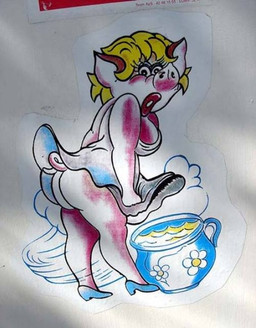 anthro bodily_fluids breasts butt clothing dress female genital_fluids real solo urine unknown_artist bonbon_land domestic_pig mammal suid suine sus_(pig) grandfathered_content photography_(artwork) source_request