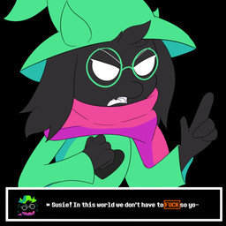 angry anthro black_body black_fur clothed clothing eyewear floppy_ears fur glasses hat headgear headwear male profanity scarf simple_background solo text not_safe_for_reality deltarune instant_loss_2koma undertale_(series) ralsei bovid caprine darkner goat mammal 1:1 2018 absurd_res digital_media_(artwork) english_text hi_res lol_comments