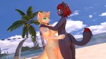 anthro bashful beach blush duo exhibitionism female hand_on_butt hand_on_shoulder in_public looking_at_another looking_at_partner looking_back looking_down nude smug smug_face warm_light warm_lighting sykonejo lucky_(ralsei746) unlucky_(ralsei746) felid feline mammal 16:9 3d_(artwork) 4k absurd_res blender_(artwork) digital_media_(artwork) hi_res widescreen