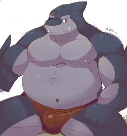anthro belly biped blush clothing humanoid_hands male moobs navel nipples overweight overweight_anthro overweight_male simple_background sitting solo underwear white_background bhtoss aquatic fish shark 2015 hi_res