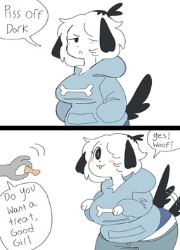 :3 :< animal_noises anthro blue_bottomwear blue_clothing blue_hoodie blue_pants blue_topwear blue_underwear blush bone bone_print bottomwear clothed clothing cross_pupils dialogue excited female floppy_ears food fur good_girl grey_hands grumpy hair hair_over_eye hoodie looking_aside one_eye_obstructed pants path_lines print_clothing print_hoodie print_topwear profanity pupils sagging_pants short_hair simple_background slightly_chubby slightly_chubby_female solo speech_bubble symbol-shaped_pupils tail tail_motion tailwag text topwear treat underwear unusual_pupils white_background white_body white_fur puppkittyfan1 pepper_(fawnpawss) canid canine canis domestic_dog mammal comic digital_media_(artwork) english_text hi_res
