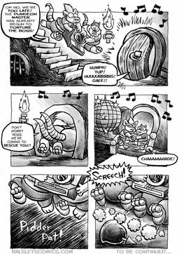 3_toes anthro armor bottomwear butt camera clothing detailed_background dialogue disco_ball door duo feet headgear helmet inside male musical_note musical_symbol overweight overweight_male rodent_tail shirt shorts stairs symbol tail text toes topwear walking jwbalsley mammal murid murine rat rodent 2026 absurd_res comic english_text hi_res monochrome