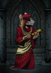 adventurer anthro black_outline buckteeth clothed clothing dark ear_piercing eye_patch eyewear female fully_clothed gypsy inside outline piercing robe solo teeth telescope window reddyeno5 darkest_dungeon antiquarian_(darkest_dungeon) hassana mammal murid murine rat rodent digital_media_(artwork) full-length_portrait portrait