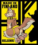 abstract_background absurd_res anthro backsack balls blue_eyes brown_body brown_fur butt canid canine canis clothing collar domestic_dog finland fur genitals hi_res humanoid_genitalia humanoid_penis husky inviting lakkithefox looking_at_viewer male mammal nordic_sled_dog penis penis_backwards pink_body smile smirk solo spitz underwear