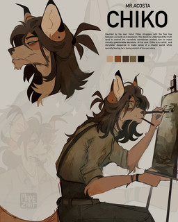 anthro belt bottomwear brown_body brown_fur brown_hair brush clothing fur hair logo looking_at_viewer male male_anthro multiple_poses paintbrush painting_(object) pants pose shirt text topwear mapezart mr._acosta_chiko_() canid canine fox mammal 4:5 artist_logo digital_drawing_(artwork) digital_media_(artwork) english_text hi_res