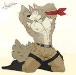 abs anthro armpit_hair body_hair canid canine canis crimenes dog_tags fur hi_res jewelry male mammal muscular muscular_anthro muscular_male necklace pecs solo tail wolf