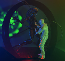 bdsm bondage bound duo genitals machine male milking_machine not_furry nude penile penis penis_milking science scientist ralic_turman alien_(franchise) alien humanoid monster monstrous_humanoid xenomorph 2019 3d_(artwork) digital_media_(artwork) hi_res